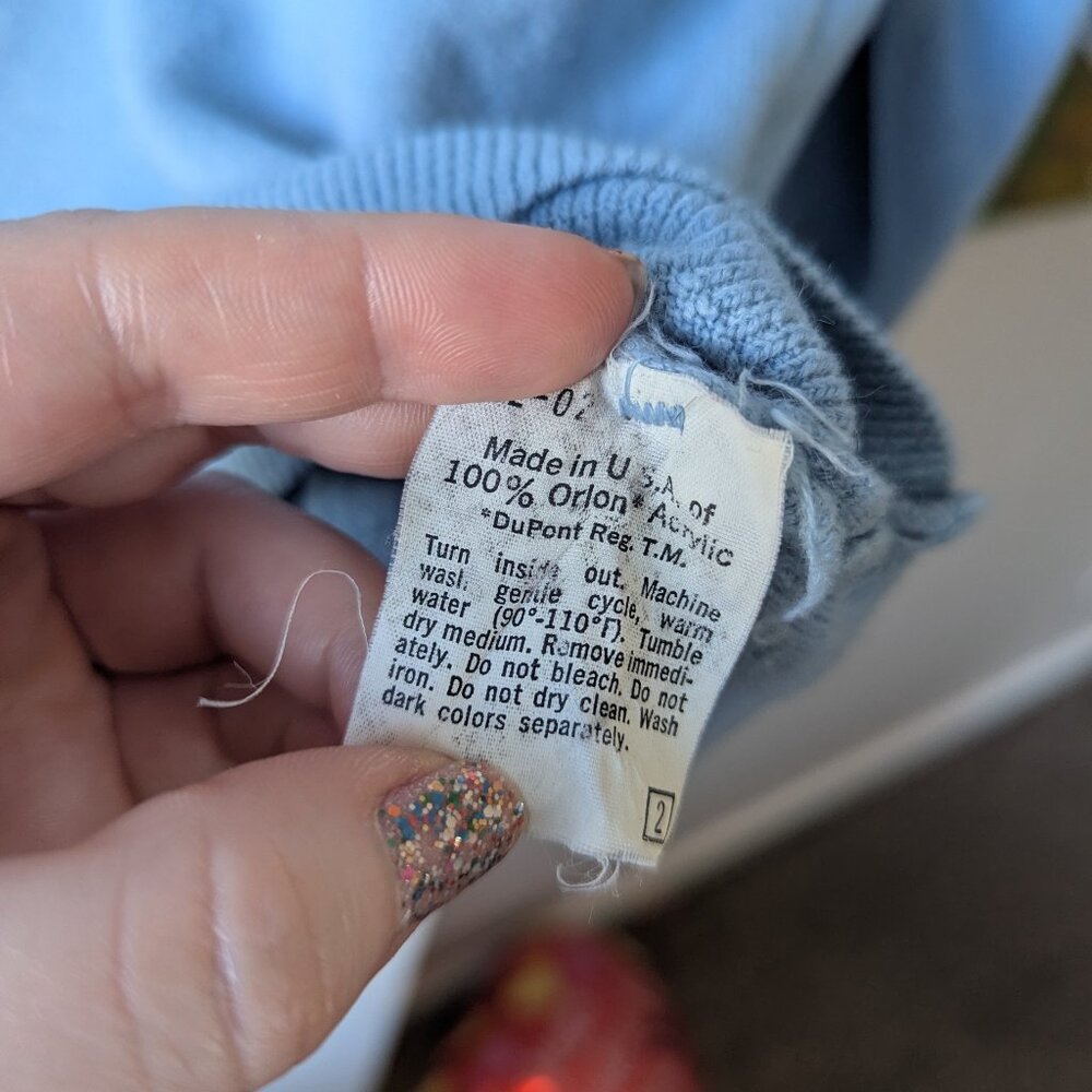 Vintage 70s Christian Dior Powder Baby Blue V Neck Sweater Size Medium - Picture 7 of 9